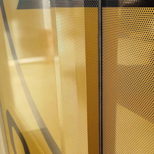 Example of microperforated adhesive tape on a display case